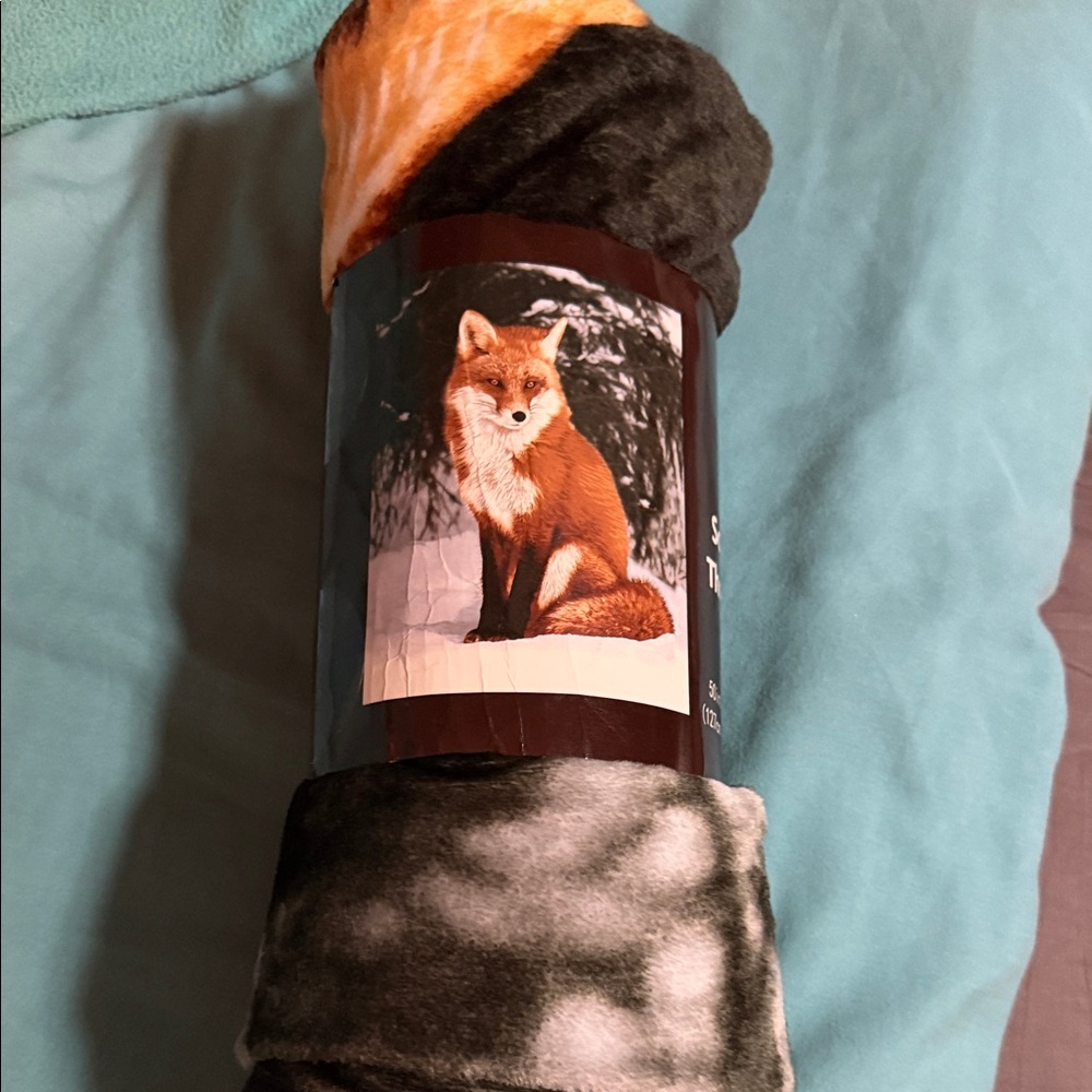 Plush Fox Print Throw Blanket - Brown & Gray